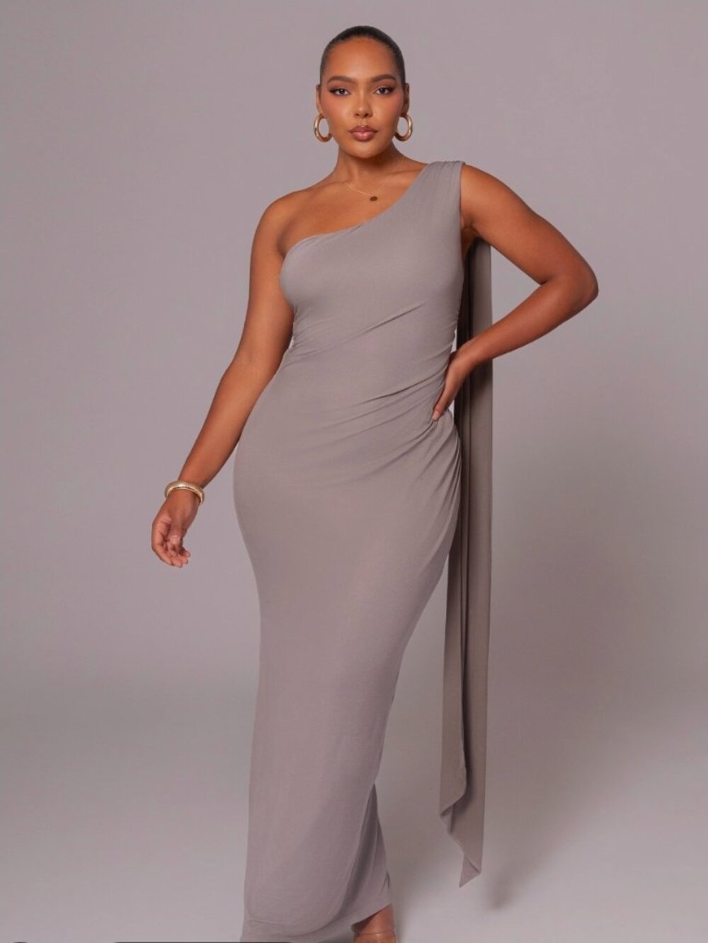 NWOT JLUXLABEL Grey Kianna Drape Maxi Dress (M)